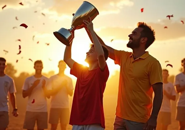 Pai acompanhando jogo de futebol de base do filho em campo gramado