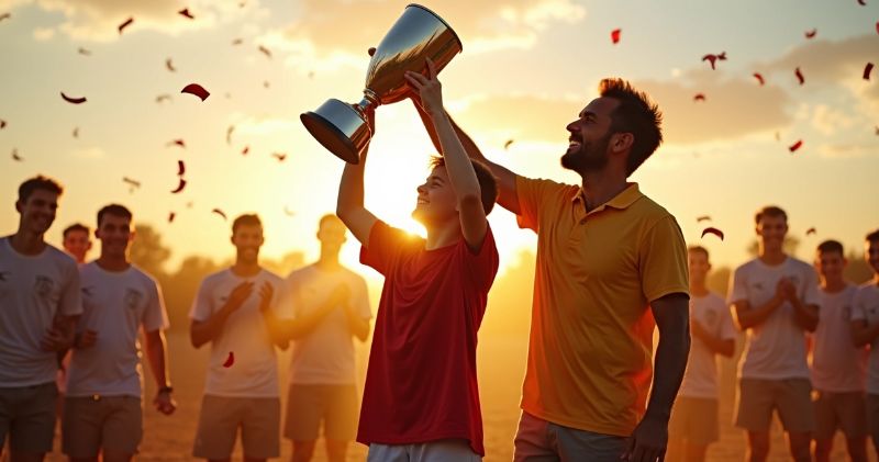 Pai acompanhando jogo de futebol de base do filho em campo gramado