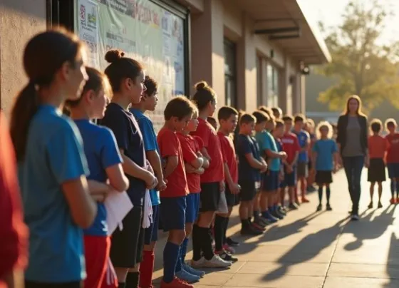 Fila de jogadores aguardando serem chamados para a peneira