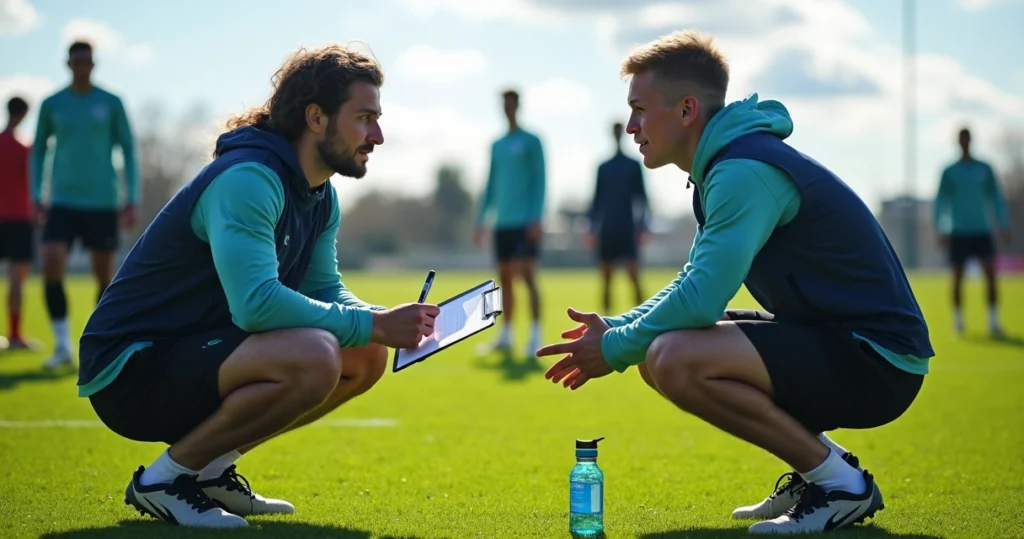 Conversa entre treinador e atleta da base