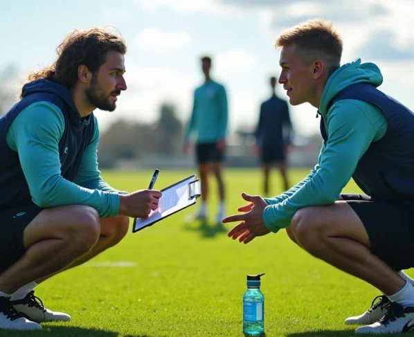 Conversa entre treinador e atleta da base