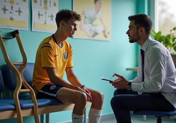 Jogadores conversando com seu treinador e mentor
